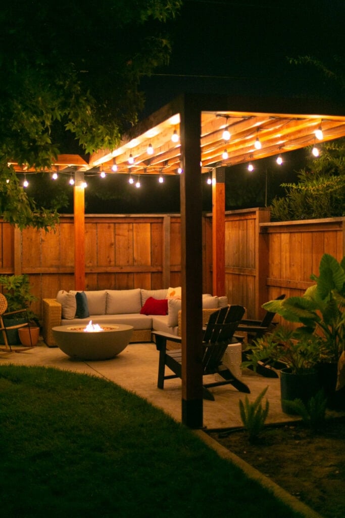 modern pergola at night