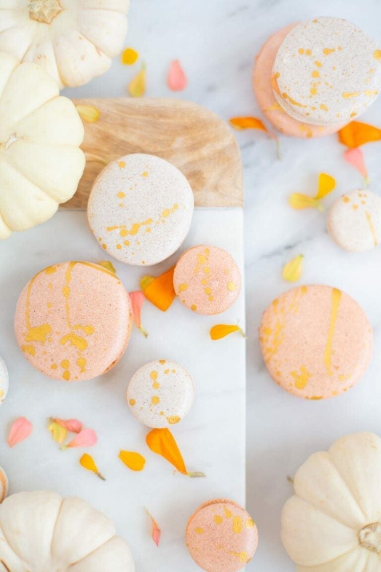 Gold Splattered Pumpkin Spice Macarons
