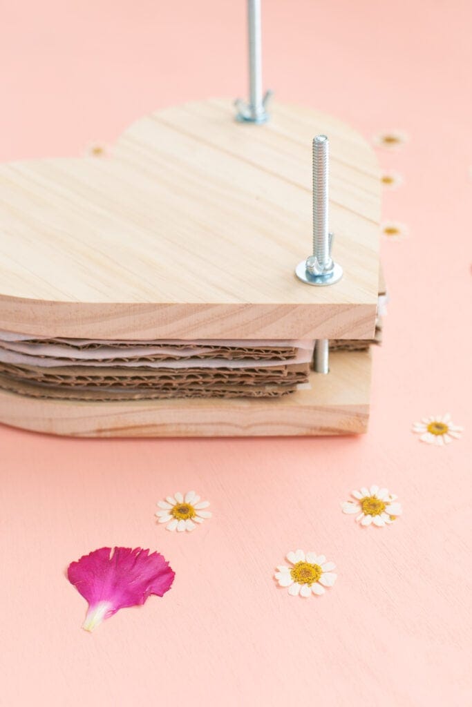 heart shaped diy flower press with dried flowers