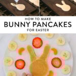 making bunny pancakes on a griddle