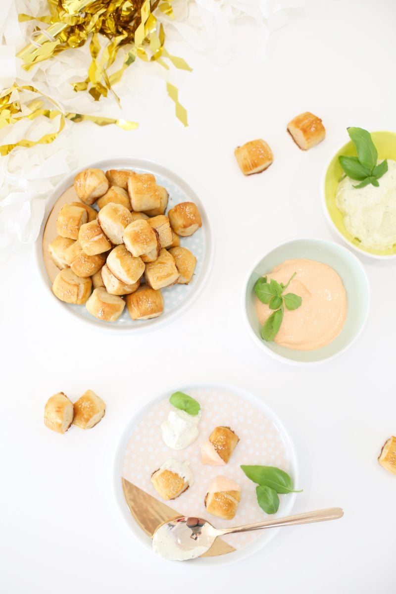 Pretzel Bites with Dipping Sauces