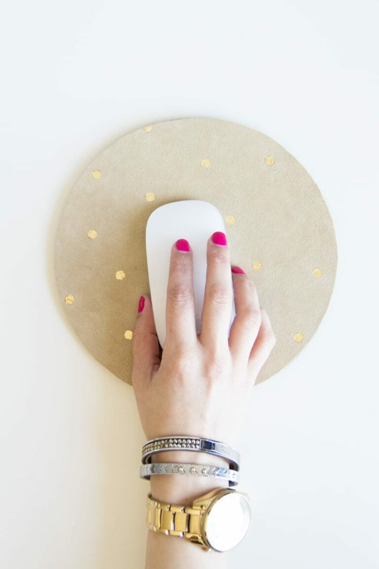 DIY Suede and Gold Leaf Polka Dot Mousepad