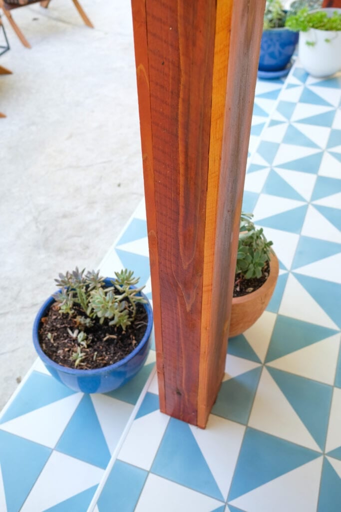 wrapped wood post on front porch