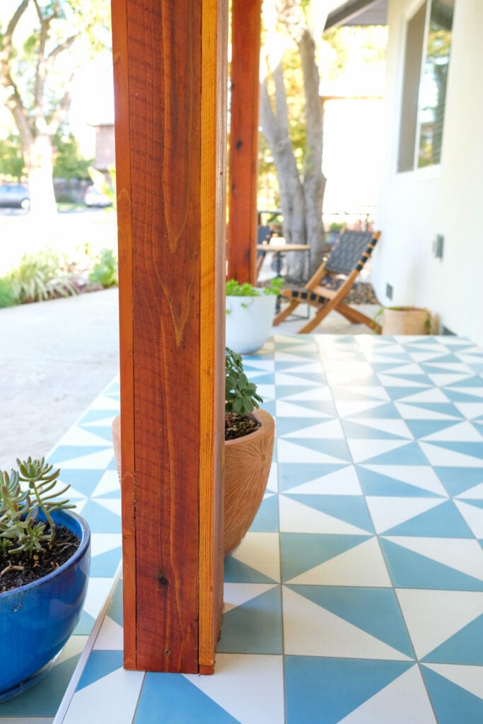 wrapped wood posts on front porch