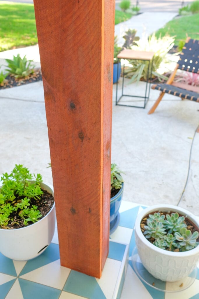 wrapped wood post on front porch